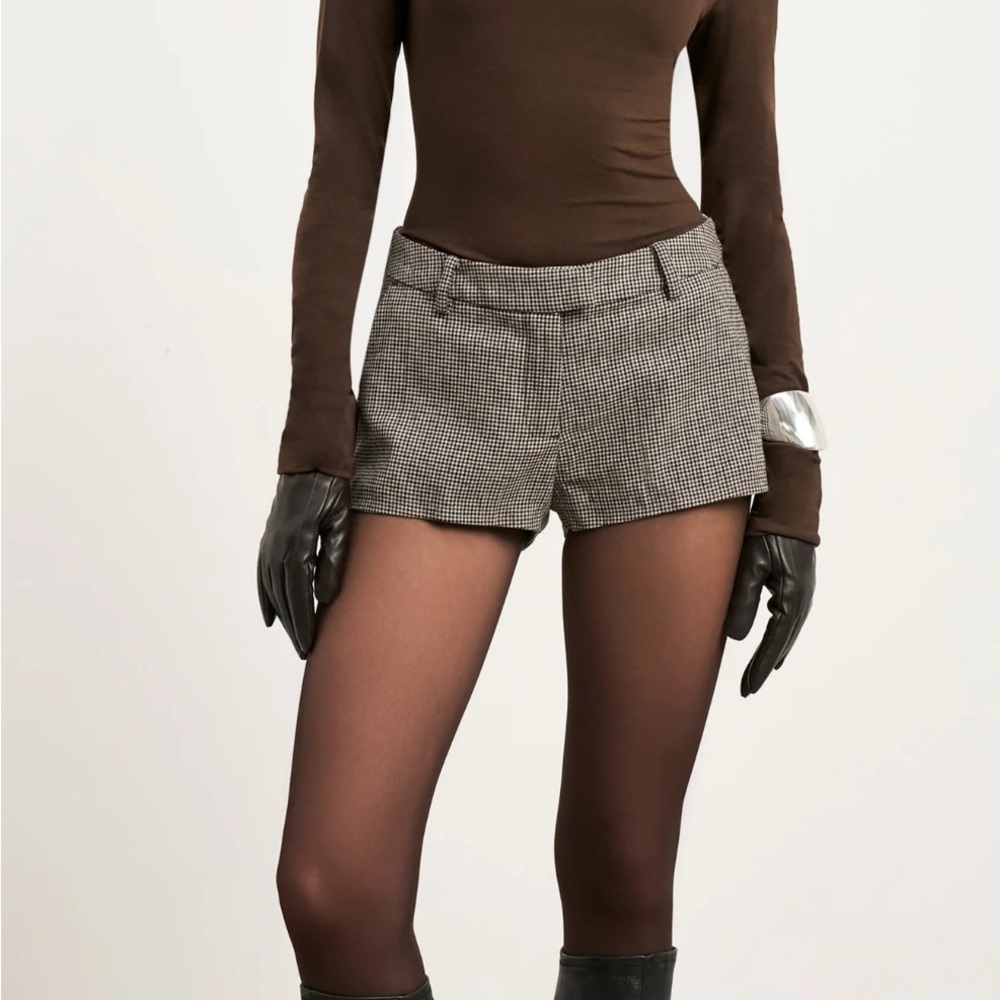 Tailored Mid Rise Micro Shorts Houndstooth